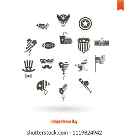 4th of July, Independence Day of the United States, Simple Flat Icons. Vector
