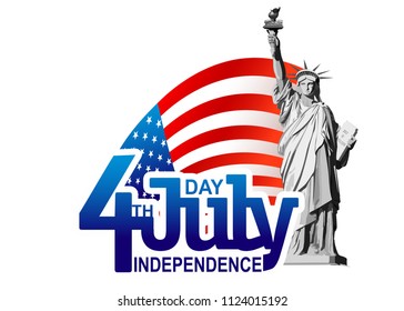 4th Of July, Independence Day Of United States Of America.Happy July Fourth. Statue of Liberty.Vector.Holiday template for design banner,ticket, leaflet, card, poster.