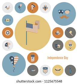 4th of July, Independence Day of the United States, Simple Flat Icons. Vector