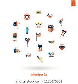 4th of July, Independence Day of the United States, Simple Flat Icons. Vector