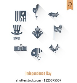 4th of July, Independence Day of the United States, Simple Flat Icons. Vector