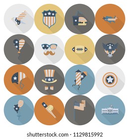 4th of July, Independence Day of the United States, Simple Flat Icons. Vector