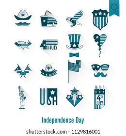 4th of July, Independence Day of the United States, Simple Flat Icons. Vector