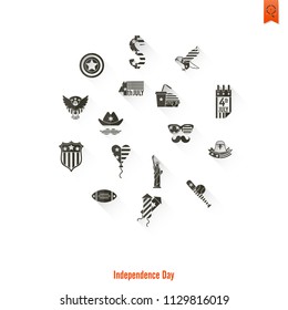 4th of July, Independence Day of the United States, Simple Flat Icons. Vector