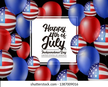 4th of july independence day of united states of america illustration. banner design with gold stars and balloons in american color style.