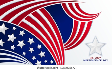 4th July. Independence Day United States of America. Patriotic banner design with traditional USA stripes and stars. Vector template