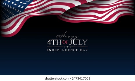 4th of July Independence day of United States, dark blue background with folded wavy flag header