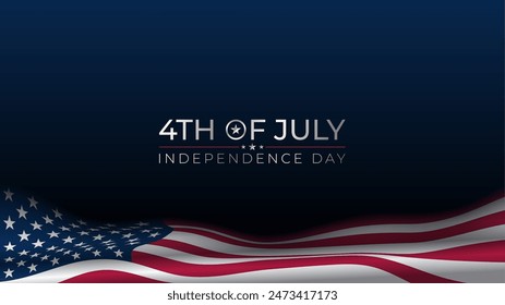 4th of July Independence day of United States, dark blue background with wavy flag footer