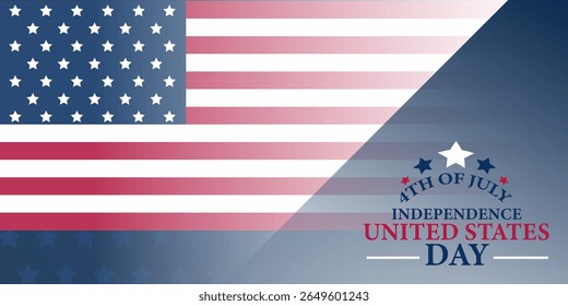 Banner dos Estados Unidos do Dia da Independência em 4 de julho com Bandeira Esmaecida