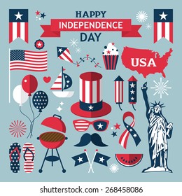 4th of July, Independence Day of the United States, flat modern icons for design