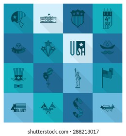 4th of July, Independence Day of the United States, Simple Flat Icons. Vector
