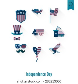 4th of July, Independence Day of the United States, Simple Flat Icons. Vector