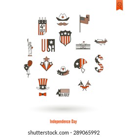 4th of July, Independence Day of the United States, Simple Flat Icons. Vector