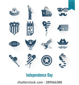 4th of July, Independence Day of the United States, Simple Flat Icons. Vector