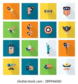 4th of July, Independence Day of the United States, Simple Flat Icons. Vector