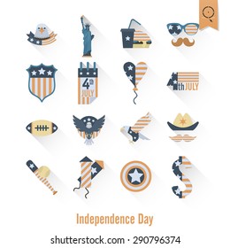 4th of July, Independence Day of the United States, Simple Flat Icons. Vector