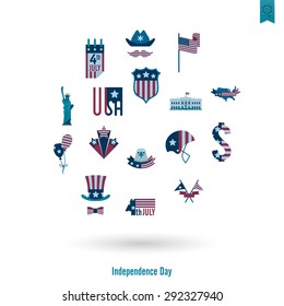 4th of July, Independence Day of the United States, Simple Flat Icons. Vector