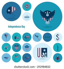 4th of July, Independence Day of the United States, Simple Flat Icons. Vector