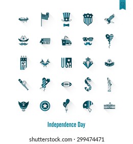 4th of July, Independence Day of the United States, Simple Flat Icons. Vector