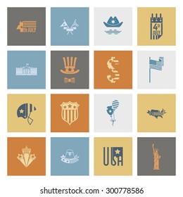 4th of July, Independence Day of the United States, Simple Flat Icons. Vector
