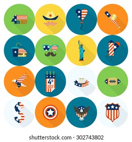 4th of July, Independence Day of the United States, Simple Flat Icons. Vector