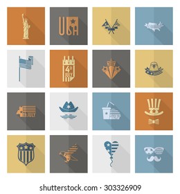 4th of July, Independence Day of the United States, Simple Flat Icons. Vector