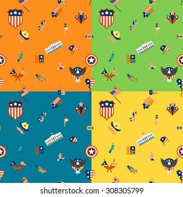4th of July, Independence Day of the United States, Four Background in Different Colors Vector