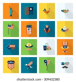 4th of July, Independence Day of the United States, Simple Flat Icons. Vector