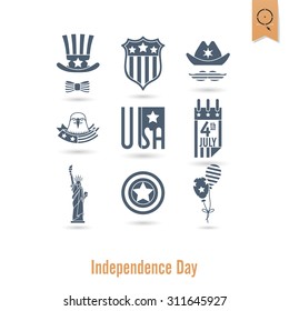 4th of July, Independence Day of the United States, Simple Flat Icons. Vector