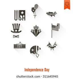 4th of July, Independence Day of the United States, Simple Flat Icons. Vector