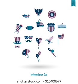 4th of July, Independence Day of the United States, Simple Flat Icons. Vector