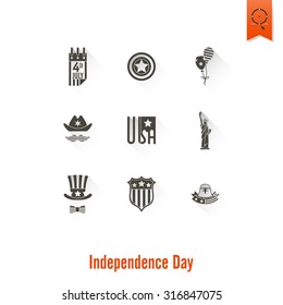 4th of July, Independence Day of the United States, Simple Flat Icons. Vector