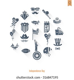 4th of July, Independence Day of the United States, Simple Flat Icons. Vector