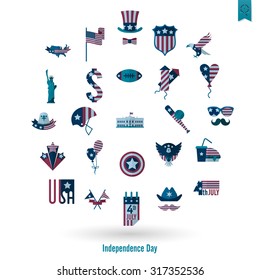 4th of July, Independence Day of the United States, Simple Flat Icons. Vector