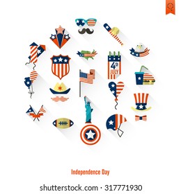 4th of July, Independence Day of the United States, Simple Flat Icons. Vector