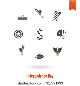 4th of July, Independence Day of the United States, Simple Flat Icons. Vector
