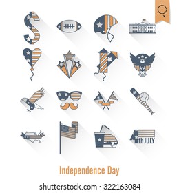 4th of July, Independence Day of the United States, Simple Flat Icons. Vector