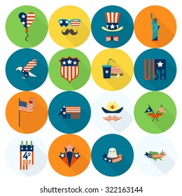 4th of July, Independence Day of the United States, Simple Flat Icons. Vector