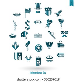 4th of July, Independence Day of the United States, Simple Flat Icons. Vector