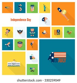 4th of July, Independence Day of the United States, Simple Flat Icons. Vector