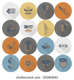 4th of July, Independence Day of the United States, Simple Flat Icons. Vector