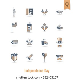 4th of July, Independence Day of the United States, Simple Flat Icons. Vector