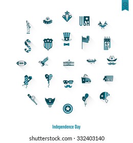 4th of July, Independence Day of the United States, Simple Flat Icons. Vector