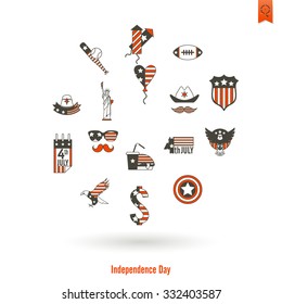 4th of July, Independence Day of the United States, Simple Flat Icons. Vector