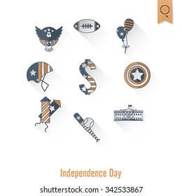 4th of July, Independence Day of the United States, Simple Flat Icons. Vector