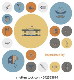 4th of July, Independence Day of the United States, Simple Flat Icons. Vector