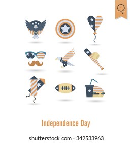 4th of July, Independence Day of the United States, Simple Flat Icons. Vector