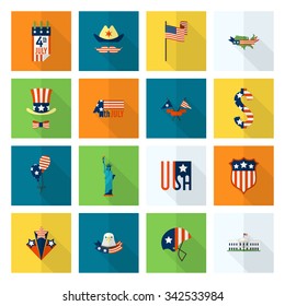 4th of July, Independence Day of the United States, Simple Flat Icons. Vector