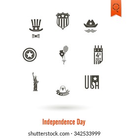 4th of July, Independence Day of the United States, Simple Flat Icons. Vector