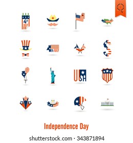 4th of July, Independence Day of the United States, Simple Flat Icons. Vector